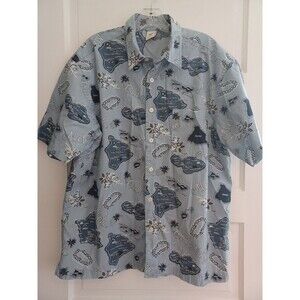 Old Navy blue cotton Hawaiian shirt mens L map islands party vacation beach